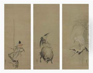 Heron (+ 2 Others; 3 Works) (triptych) by Yasunobu Kano
