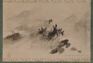 Hakuboku A Sansui Landscape With A Figure In A Boat by Eitoku Kano