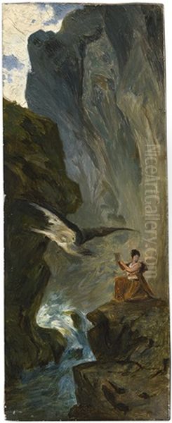 Adler In Einer Felsschlucht; Psyche Mit Dem Adler Des Jupiters Holt Wasser Aus Einer Zwischen Steilen Felsen Liegenden Quelle - view 1