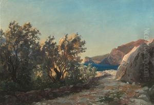 Baumbestandener Weg, Im Hintergrund Die Bucht Von Neapel by Edmund Friedrich Kanoldt