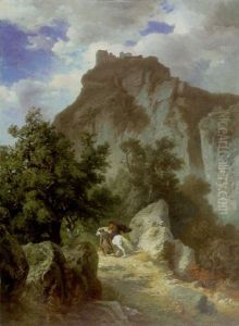 Canossa, Monch Und Reiter Auf Steinigem Pfad Zur Ruine Canossa Canossa, Monch Und Reiter Auf Steinigem Pfad Zur Ruine Canossa