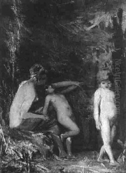 Frau Mit Kindern Im Wald - view 1