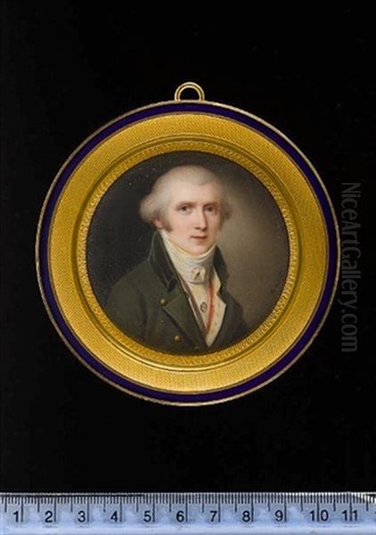 Marie Joseph Chalier Wearing Moss Green Coat With Velvet Collar, White Waistcoat Striped With Yellow Satin, Gold-edged Red Ribbon About His Neck, His Hair Powdered - view 1