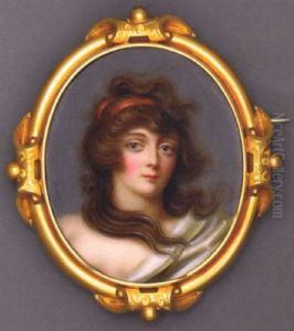 A Young Lady In Pale Green Silk Cloak Draped Over Her Left Shoulder, Red Ribbon In Her Long Flowing Brown Hair