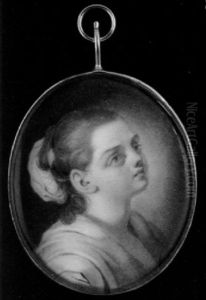 A Young Lady Gazing Skyward, Wearing White Robes, With White Napkin And Blue Ribbon In Her Hair A Young Lady Gazing Skyward, Wearing White Robes, With White Napkin And Blue Ribbon In Her Hair