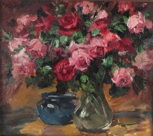 Stilleben Mit Rosenstrausen In Zwei Vasen