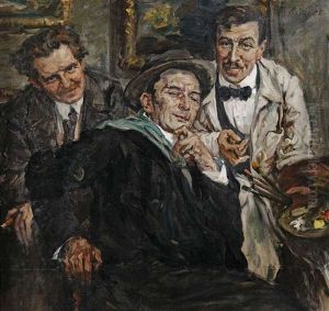 Die Drei Malerfreunde - Bildnis Eines Malers Mit Zwei Besuchern (self-portrait And Reinhold Nagele?)