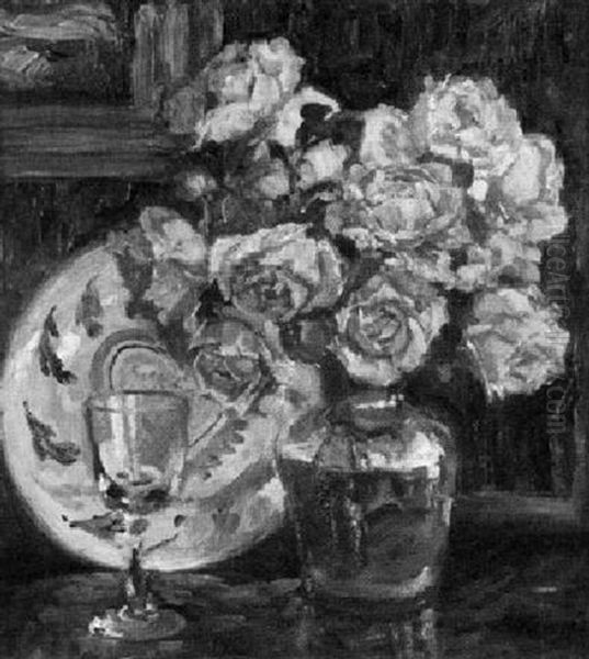Interieur Mit Stilleben Aus Rosenstraus, Teller Und Glas - view 1