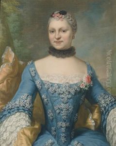 Portrait Of A Lady In A Blue Dress And A Yellow Wrap, A Landscape Beyond Portrait Of A Lady In A Blue Dress And A Yellow Wrap, A Landscape Beyond