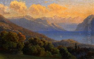 Sommerliche Alpenlandschaft Mit See Und Kirchdorf by Albert Kappis