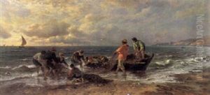 Fischer Mit Netzen Und Booten Am Strand by Albert Kappis