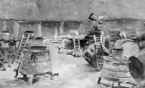 Blick In Eine Kelter Mit Umgeworfenen Weinbottichen by Albert Kappis