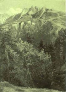 Blick Uber Einen Hochwald Auf Eine Gebirgskette by Albert Kappis
