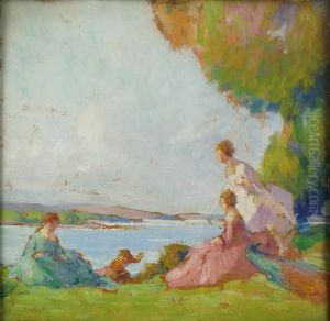 Les Trois Jeunes Femmes Au Bord De L""eau by Leon Ch. Bauche