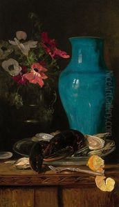Stilleben Mit Meeresfruchten, Blauer Vase Und Blutenstraus, Meisterlich Arrangiert by Carl Friedrich Kappstein