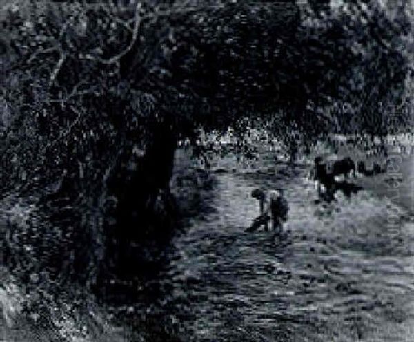 Washerwomen By A Stream - view 1