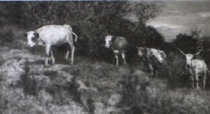 Eine Kuhherde Auf Saftiger Wiese by Carl Friedrich Kappstein