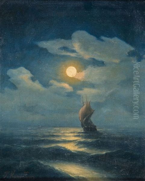 Segelschiff Auf Nachtlicher See - view 1