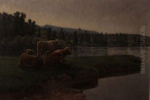 Kuhe Am Flussufer by Gustave Karcher