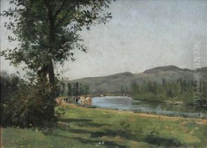 Fluslandschaft Mit Reisenden by Gustave Karcher