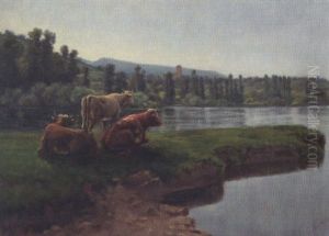 Landschaft Mit Kuhen An Der Saone by Gustave Karcher