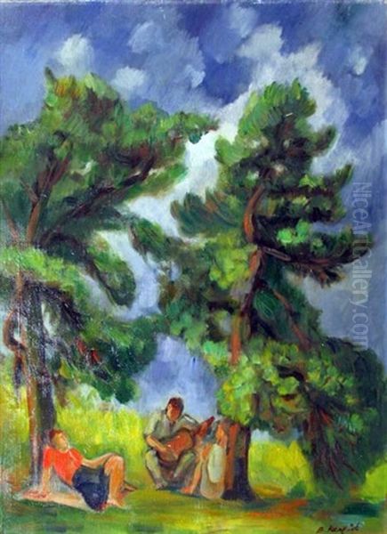 Man Playing Guitar Beneath A Tree - view 1