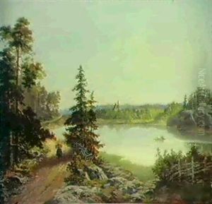 Teichlandschaft Mit Reisigsammlerin by Karl XV (King of Sweden & Norway)