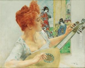 Joueuse De Mandoline A L'estampe Japonaise