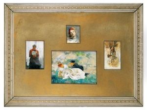 Fiatal Par -young Couple (+ 3 Others, 2 Sgd.; 4 Works Framed Together) by Bertalan Karlovszky