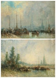 Vues Du Port De Rouen (2 Works) by Jean Etienne Karnec