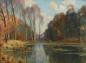 Forest Wood With Walkers And Swans