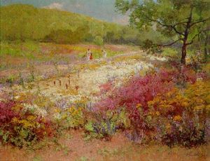 Young Girls Walking In A Flower Meadow by Jenoe Karpathy