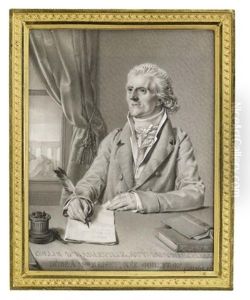 The Playwright Collin D'harleville, Holding A Quill And Writing Scene V, Seated At A Table With An Inkwell, Quill-sharpenener, Two Books, In An Interior With Window Showing A Rocky Landscape