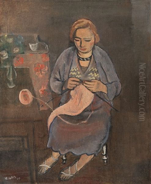 Woman Knitting - view 1