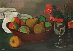 Stillleben Mit Obst Und Blumenstraus by Georges (Karpeles) Kars
