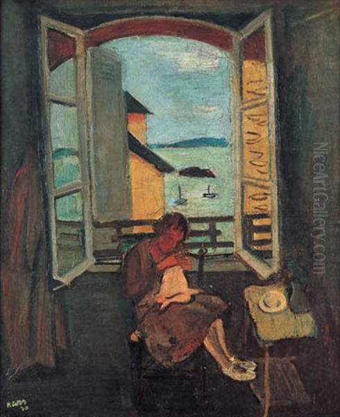 A Woman Sewing Near An Open Window - view 1