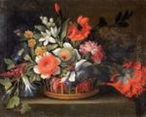 Nature Morte Au Panier De Fleur by Nicolas Baudesson