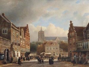 A Bustling Day On A Sunlit Town Square