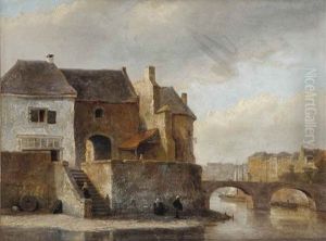 A View Of A Riverside Town by Kasparus Karsen