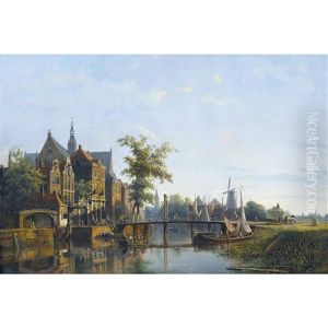 Romantische Ansicht Einer Stadt Am Fluss Romantische Ansicht Einer Stadt Am Fluss