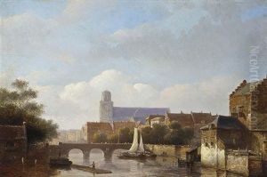 A View Of A Riverside Town by Kasparus Karsen