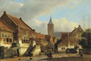 A Village Street In Sunlight, Katwijk by Kasparus Karsen