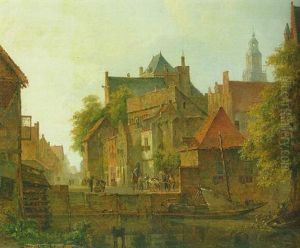A View Of A Town With A Blacksmith At Work On A Quay by Kasparus Karsen