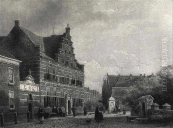A View In A Town With Numerous Figures On A Square - view 1