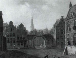 View Of A Town With Elegant Figures By A Gateway