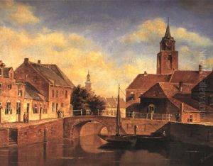 Hollandsk Byprospekt Med Bro Og Kirke Hollandsk Byprospekt Med Bro Og Kirke