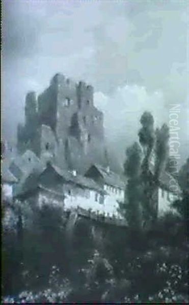 Muhle Vor Einer Burgruine - view 1