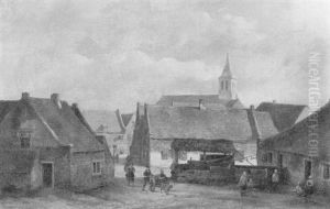 Fishingfolk In A Street, Scheveningen(?) by Kasparus Karsen