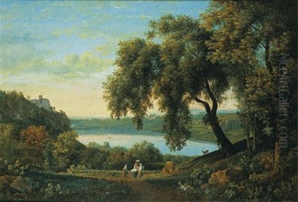 Vue Du Lac D'albano Avec Castelgandolfo - view 1