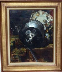 Nature Morte Au Casque Et A L'epee Sur Un Entablement by Eugene Baudin